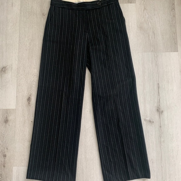Missoni Wool wide casual career Trousers‎ in Black Pinstripe green size 8 - Picture 3 of 14